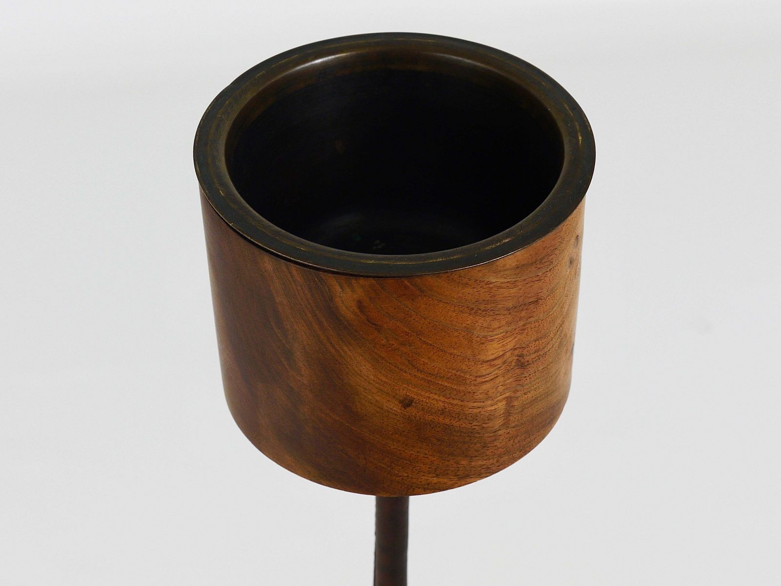 Carl Aubock Modernist Walnut Leather Candlestick Candle Holder, Austria, 1950s photo Home Decor