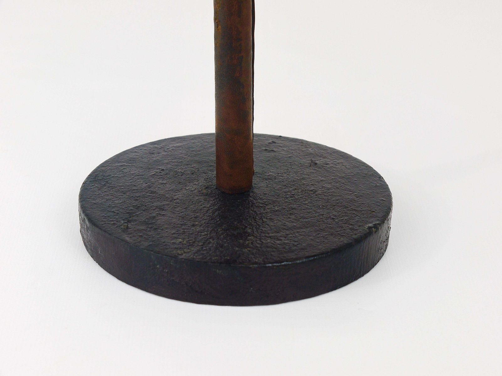 photo furniture Carl Aubock Modernist Walnut Leather Candlestick Candle Holder, Austria, 1950s