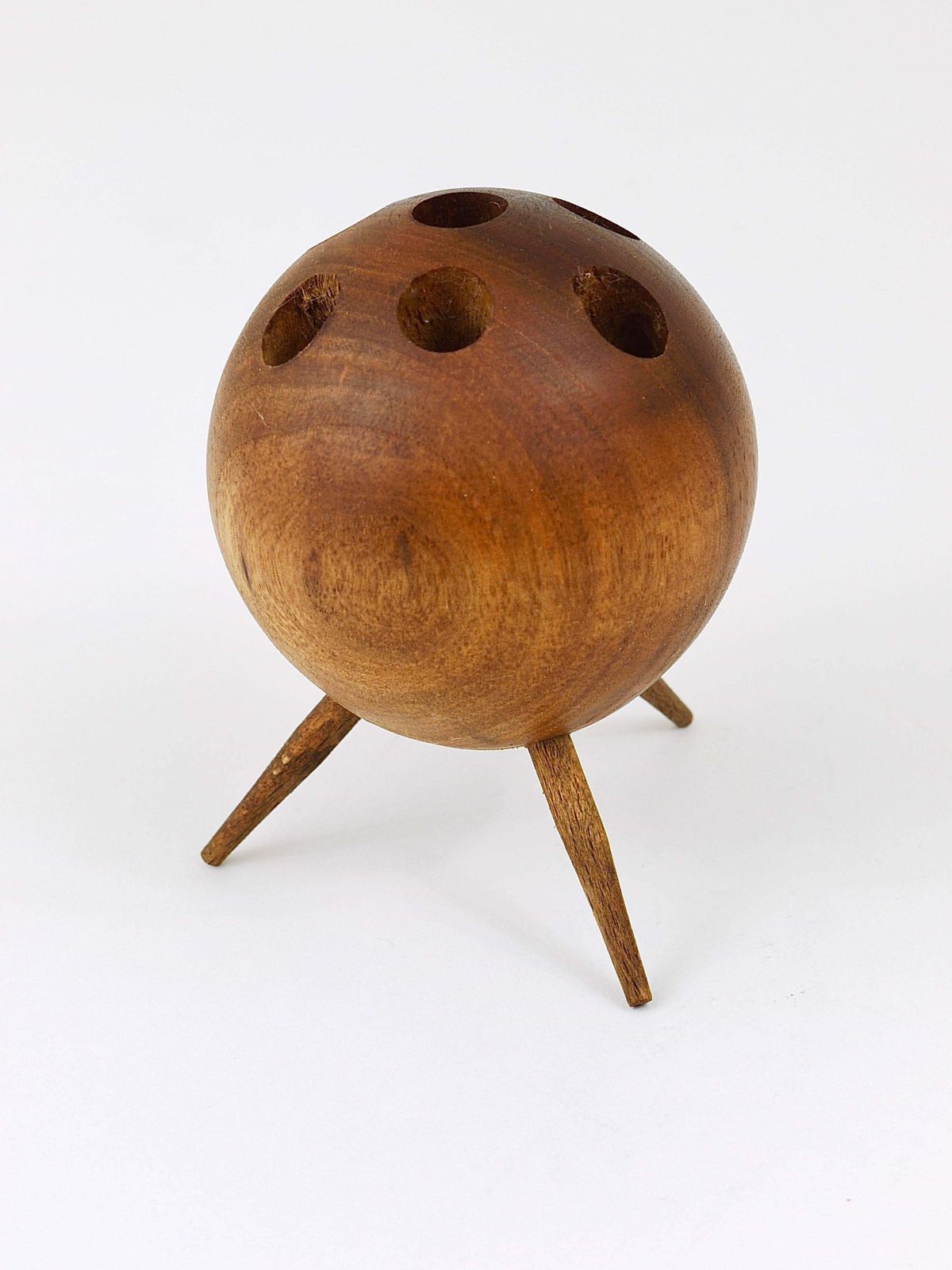 Carl Aubock Ball Tripod Candlestick Walnut Candle Holder, Austria, 1950s photo vintage