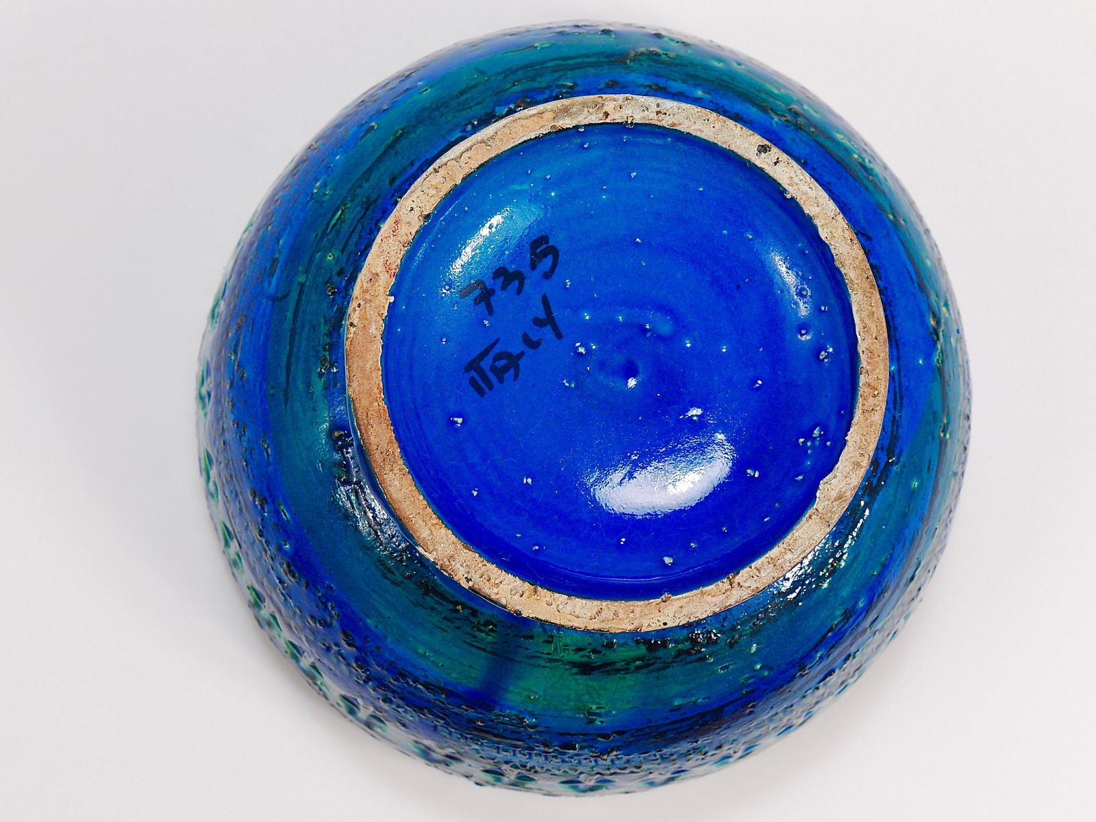 363.0 Aldo Londi Bitossi Rimini Blue Glazed Midcentury Candle Holder Bowl, 1950s photo