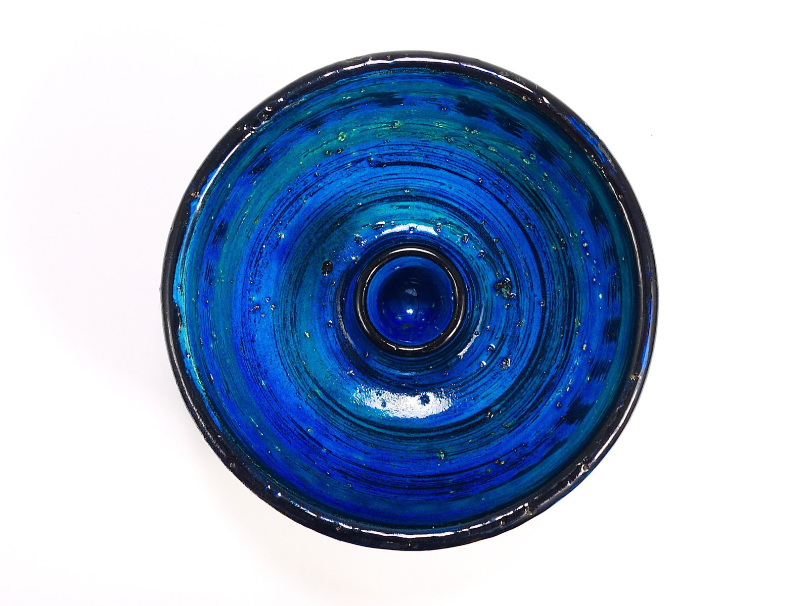photo vinterior Aldo Londi Bitossi Rimini Blue Glazed Midcentury Candle Holder Bowl, 1950s