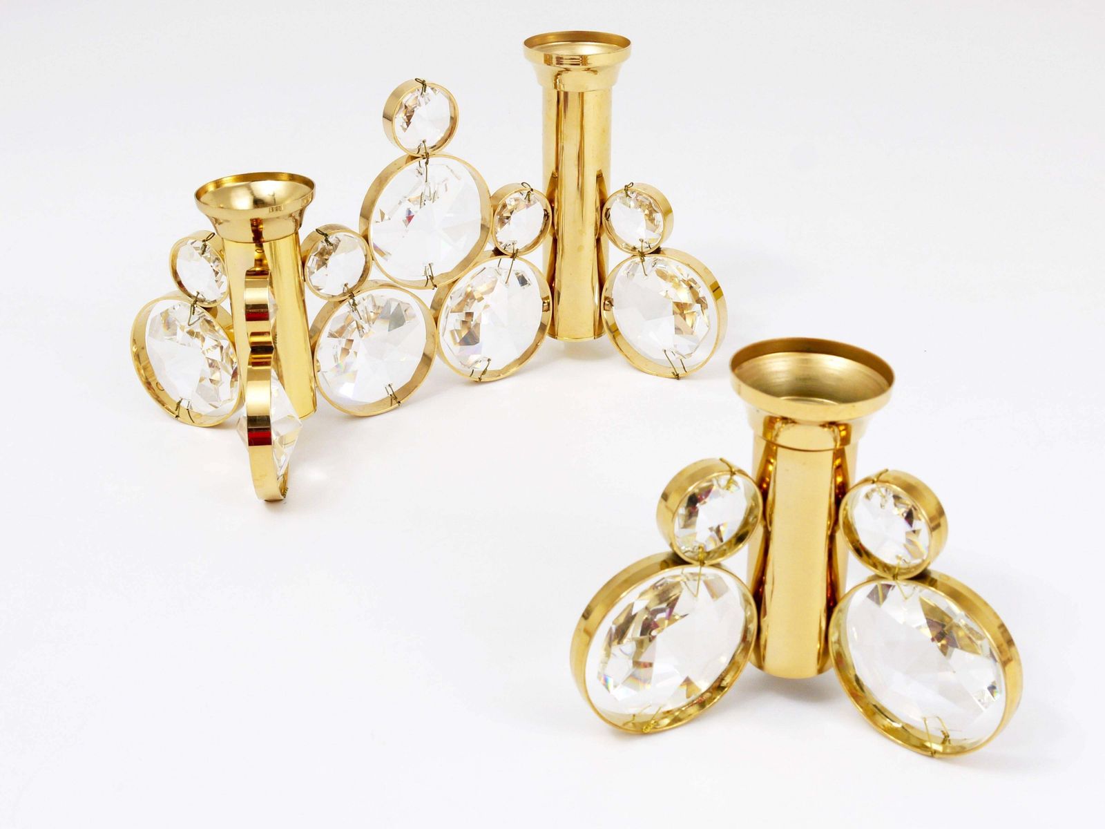 10x Palwa Gaetano Sciolari Style Brass & Crystal Candle Holder Candlestick photo vintage