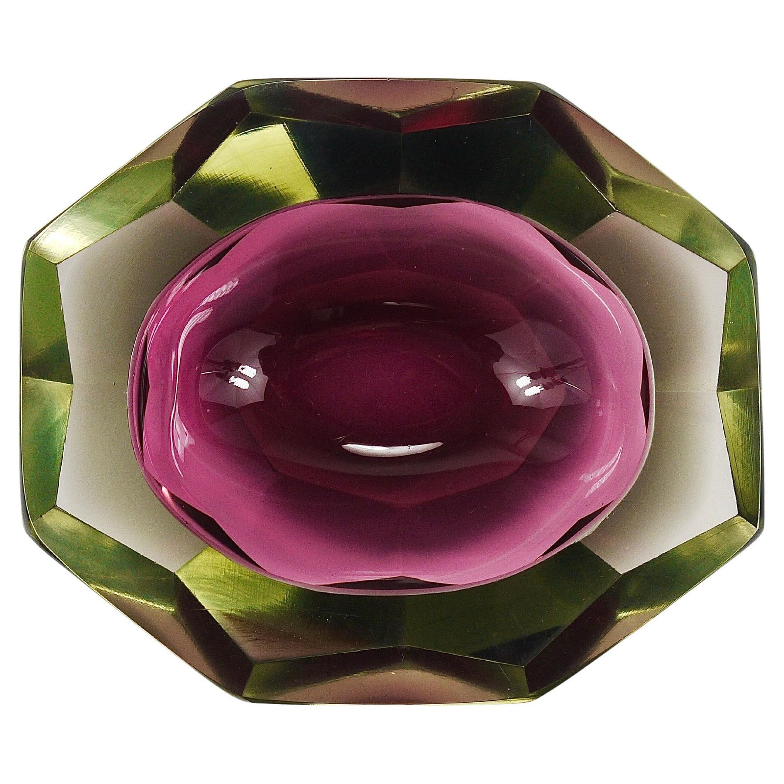 Flavio Poli Sommerso Caviar Murano Glass Diamond Bowl By Seguso, Italy, 1960s