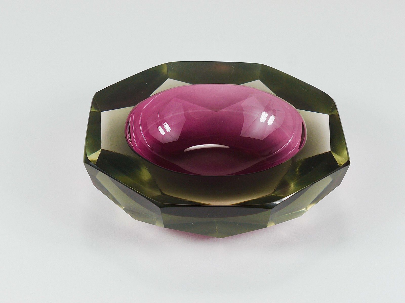 photo for sale Flavio Poli Sommerso Caviar Murano Glass Diamond Bowl By Seguso, Italy, 1960s