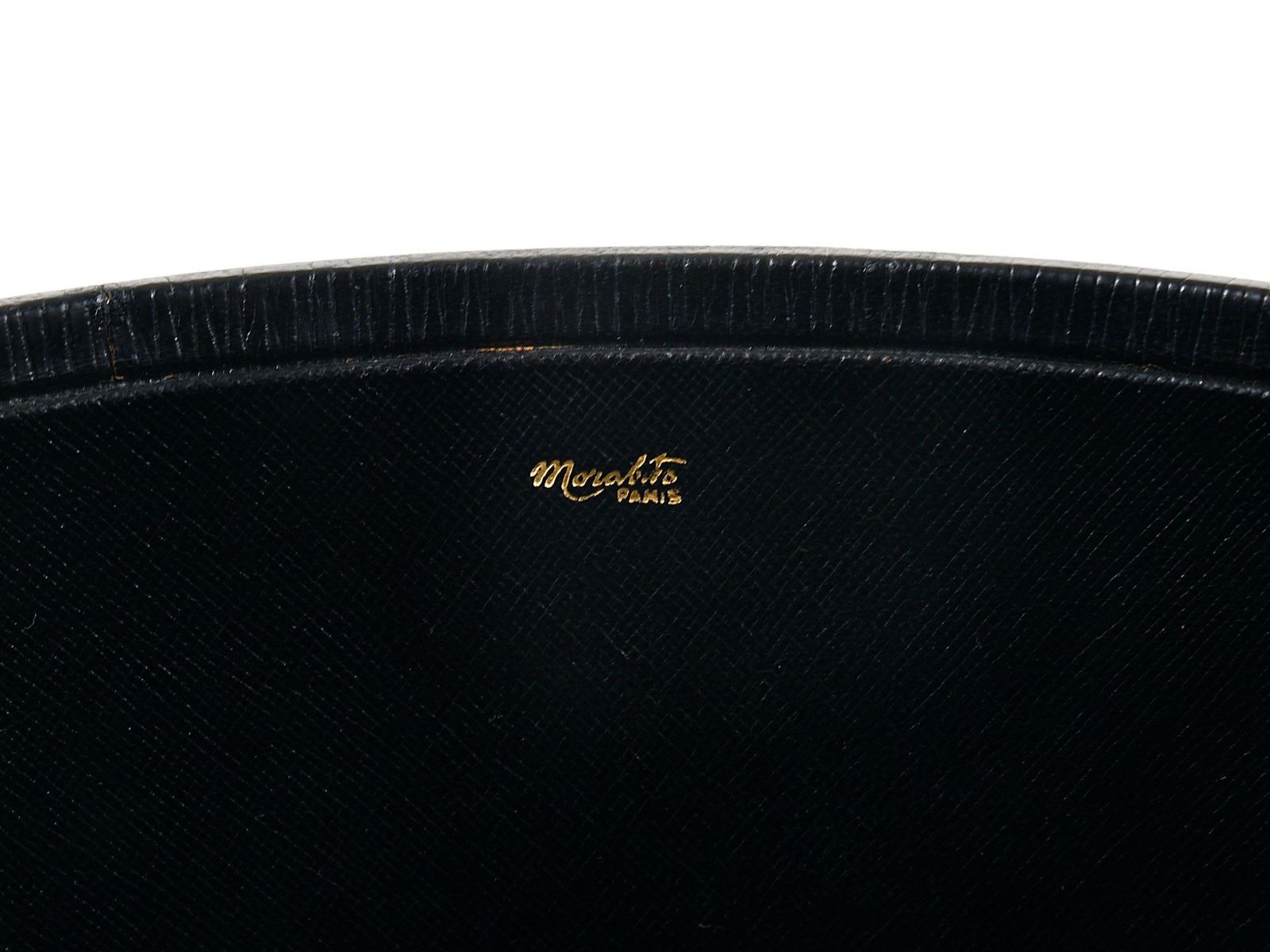 Morabito Paris Black & Gold Leather Wastepaper Basket Bin, France, 1970s photo vintage
