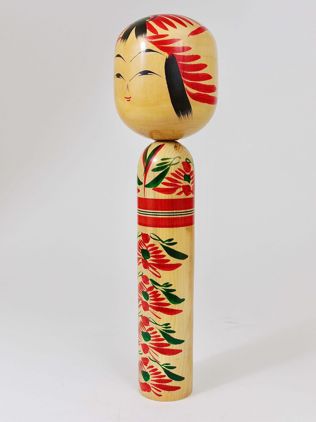 Art Decorative Kokeshi Doll Sculpture From Northern Japan, Hand Painted, Signed photo