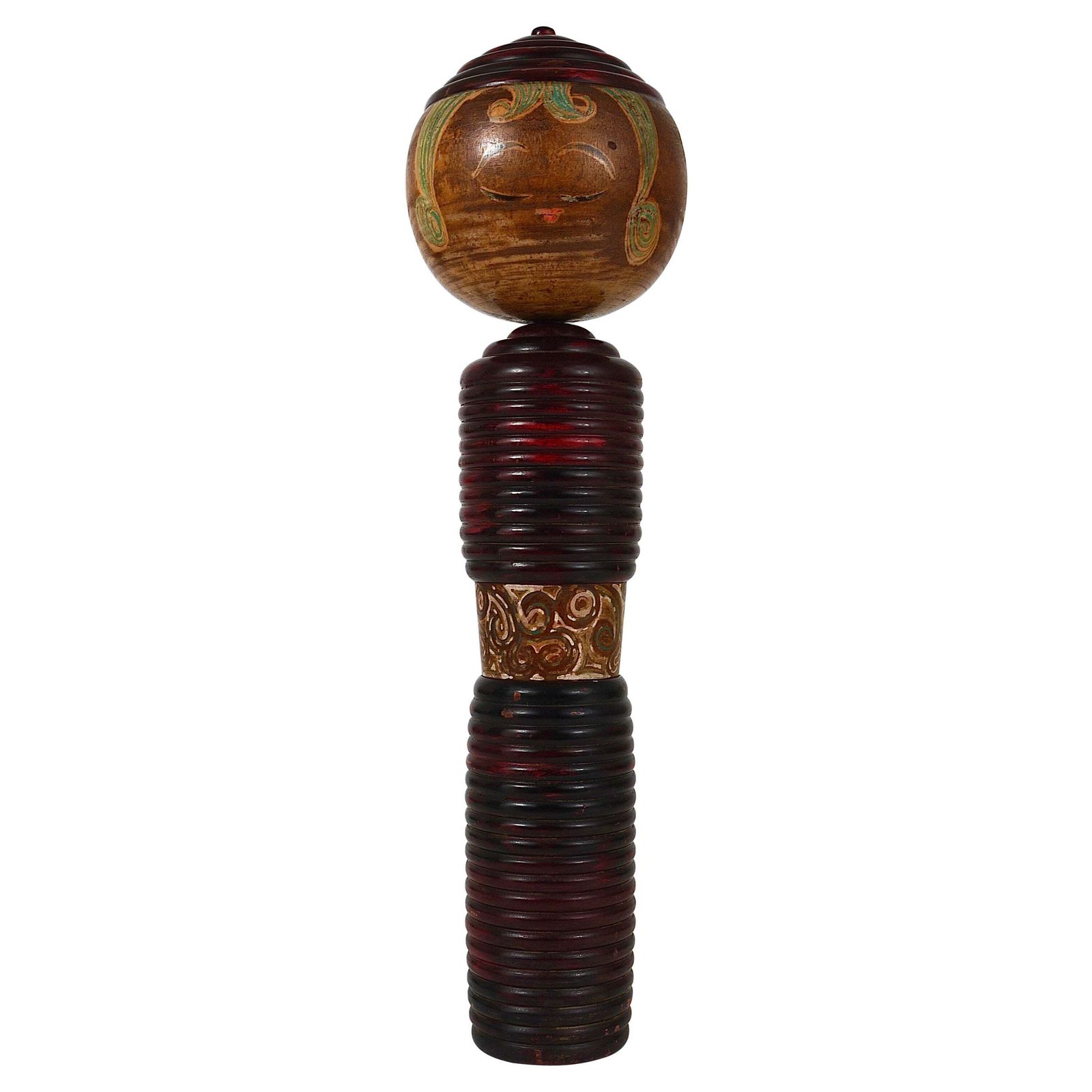 Decorative Kokeshi Doll Sculpture From Northern Japan, Hand Painted, Signed
