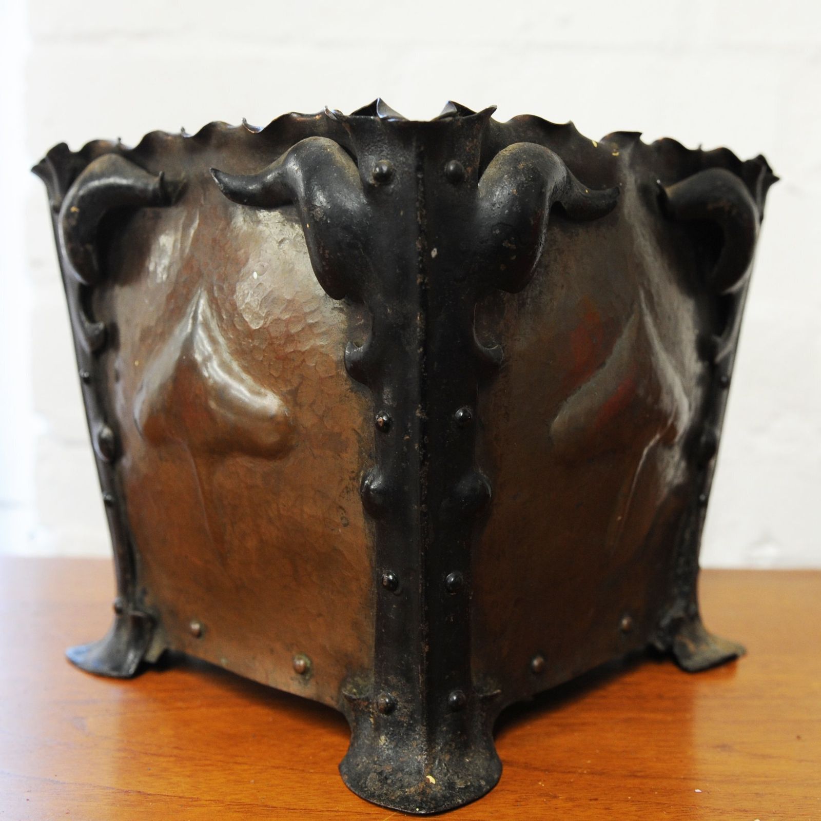 Decorative Arts & Crafts Copper Plant Pot With Spade Design, 1900s photo for sale