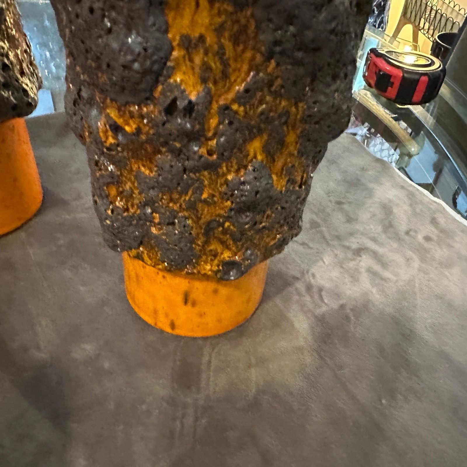 photo furniture Three 1980s Modernist Orange And Black  Fat Lava Ceramic German Vases