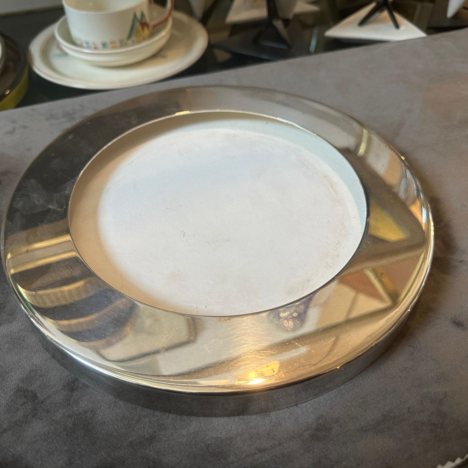 1980s Lino Sabattini Style Minimalist Silver Plated And Glass Bowl photo buy