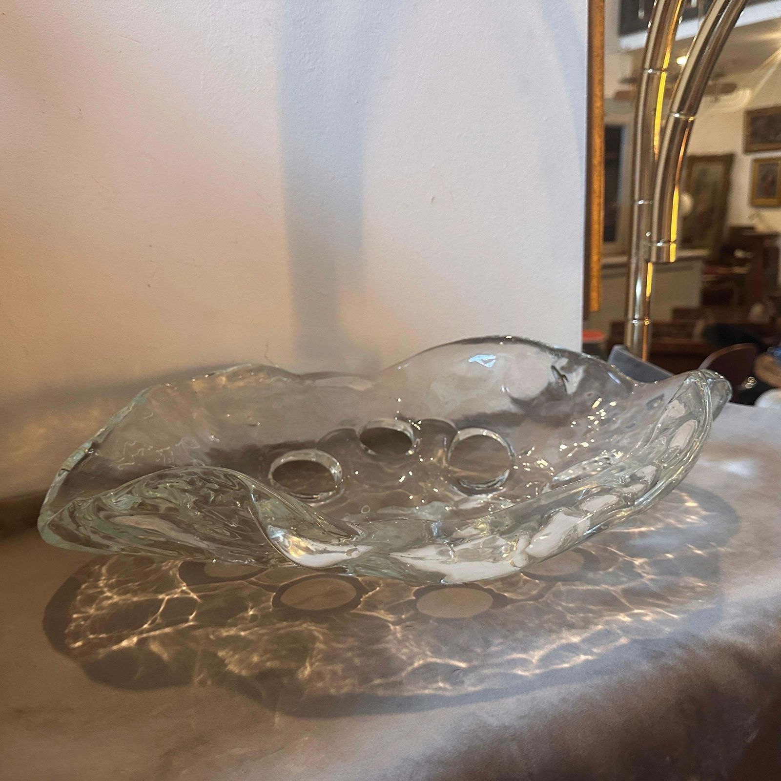 1970s Modernist Clear Murano Glass Oval Italian Centerpiece photo vintage