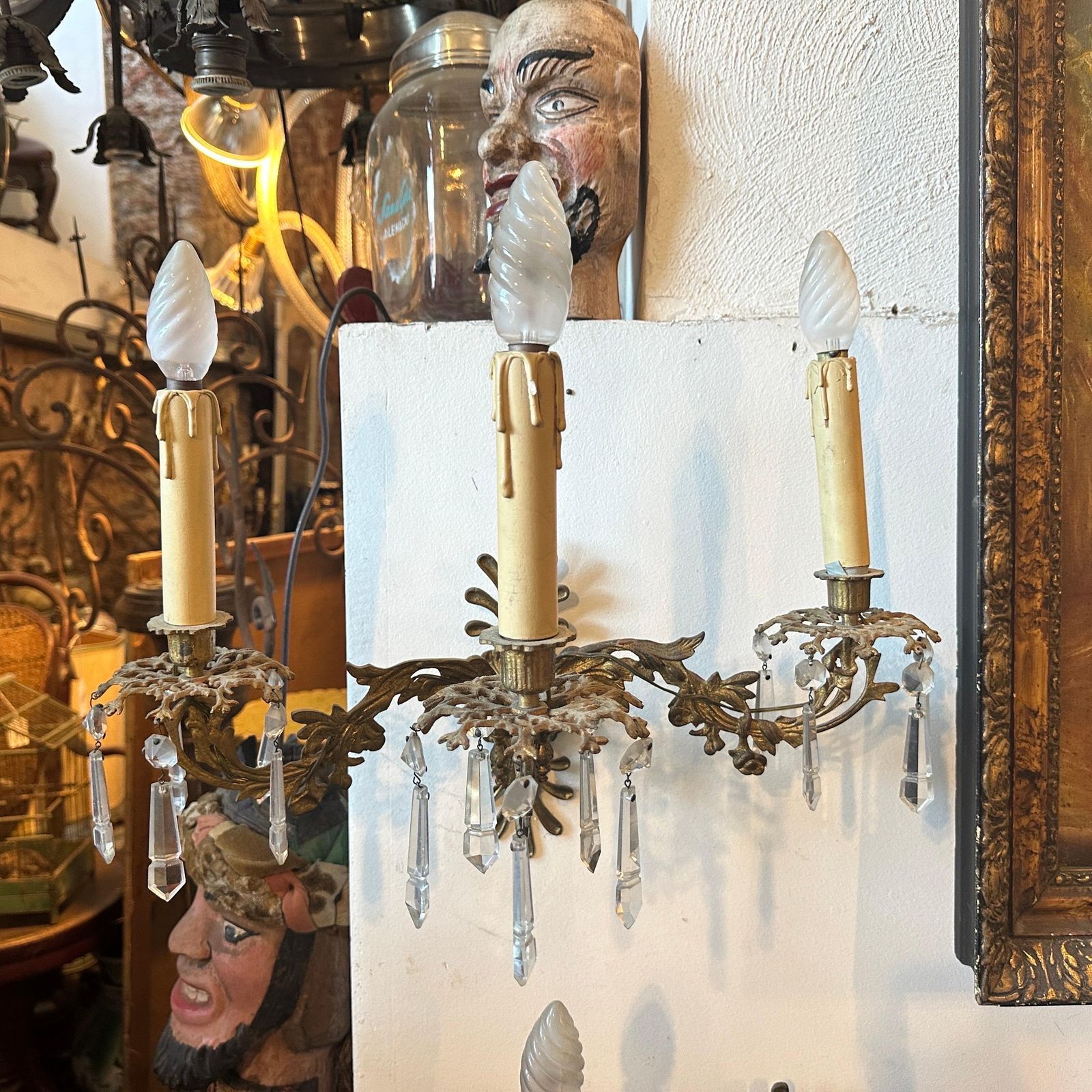 A Pair Of Art Nouveau Gilded Iron And Cristal Sicilian Wall Sconces photo vinterior