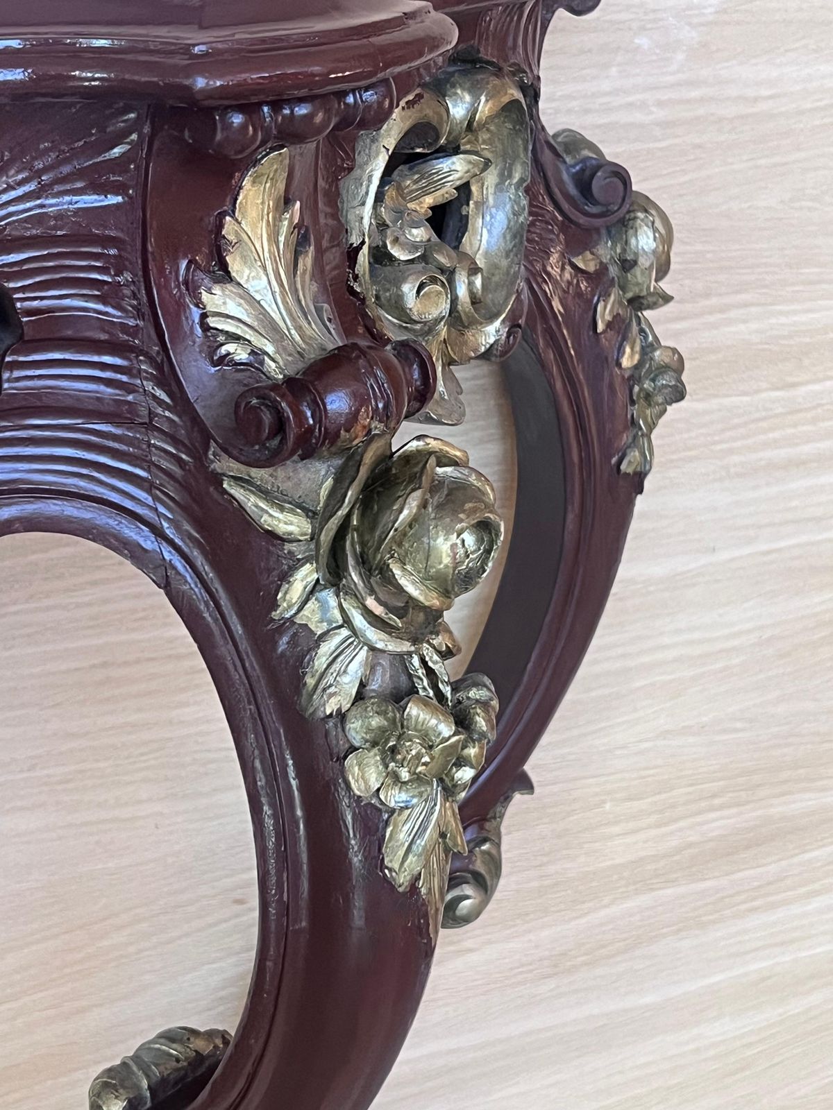 3235.0 Large French Regency Carved Walnut Console Table With Gilted Details And Marble photo
