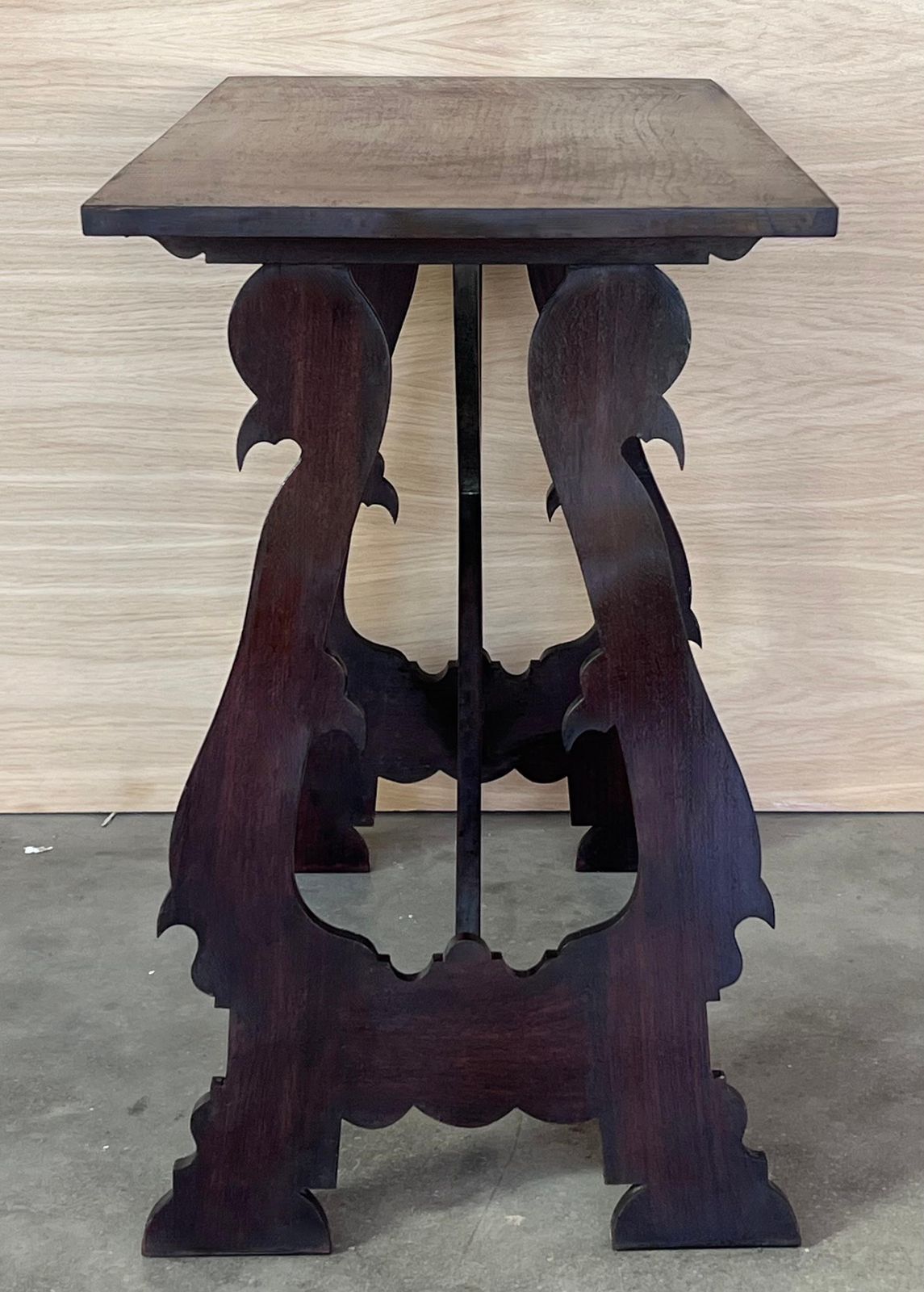 Furniture 19th Century Ebonized Baroque Spanish Side Table With Lyre Legs photo