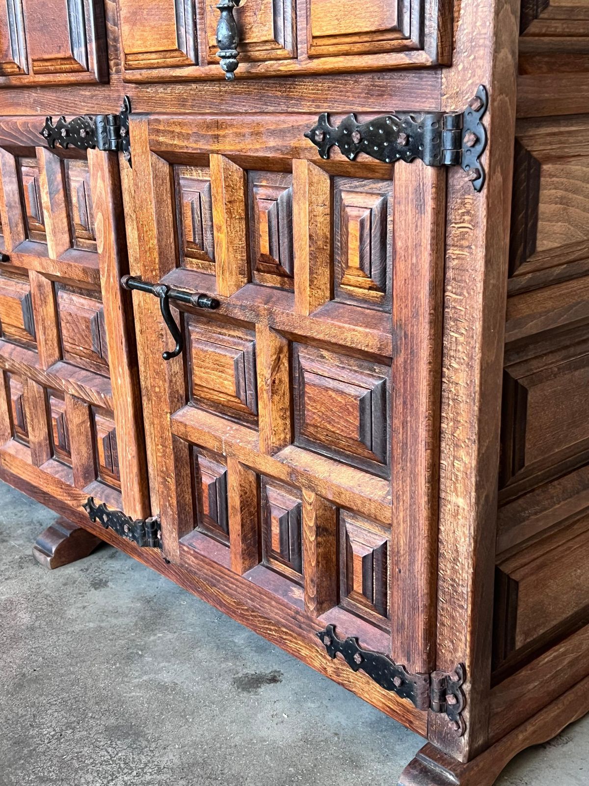 19th Spanish Baroque Carved Walnut Tuscan Three Drawers Credenza Or Buffet photo vintage
