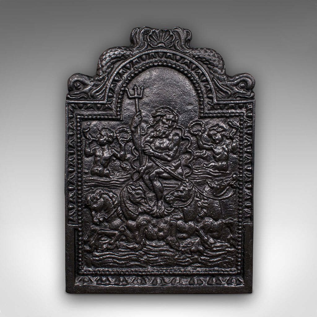 Antique Relief Fire Back, English Cast Iron Fireplace Reflector, Victorian, 1880 photo furniture