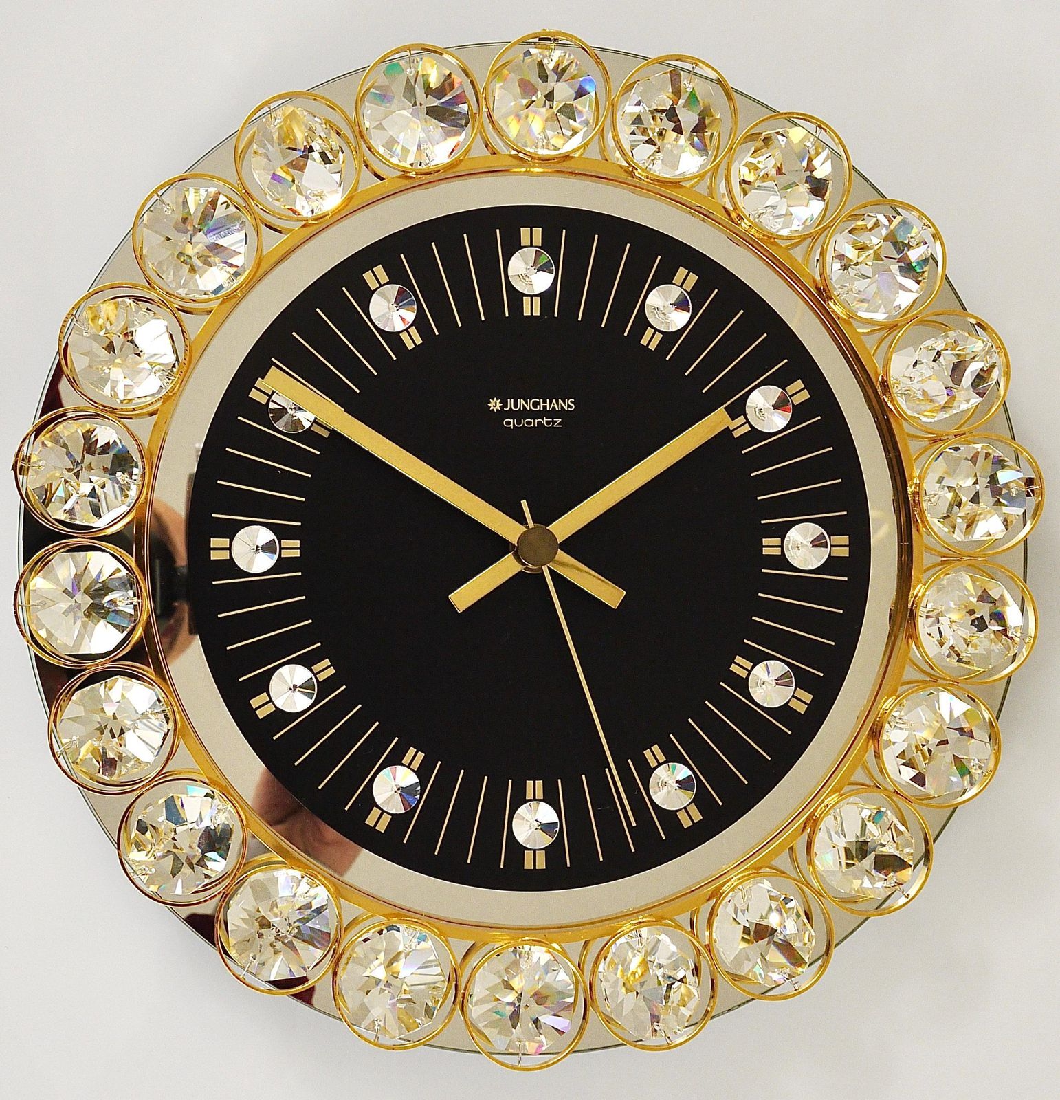 Golden Junghans Hollywood Regency Gilt And Crystals Wall Clock, Germany, 1970s photo furniture