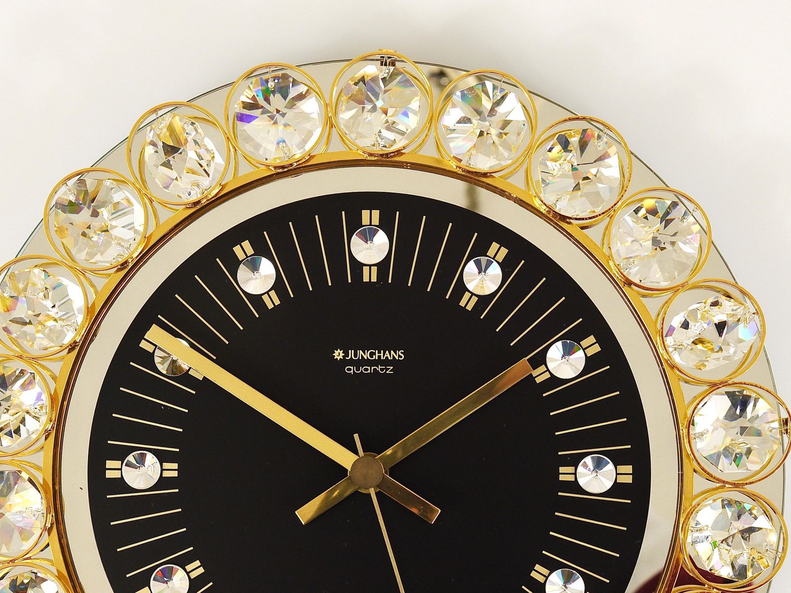 Golden Junghans Hollywood Regency Gilt And Crystals Wall Clock, Germany, 1970s photo for sale