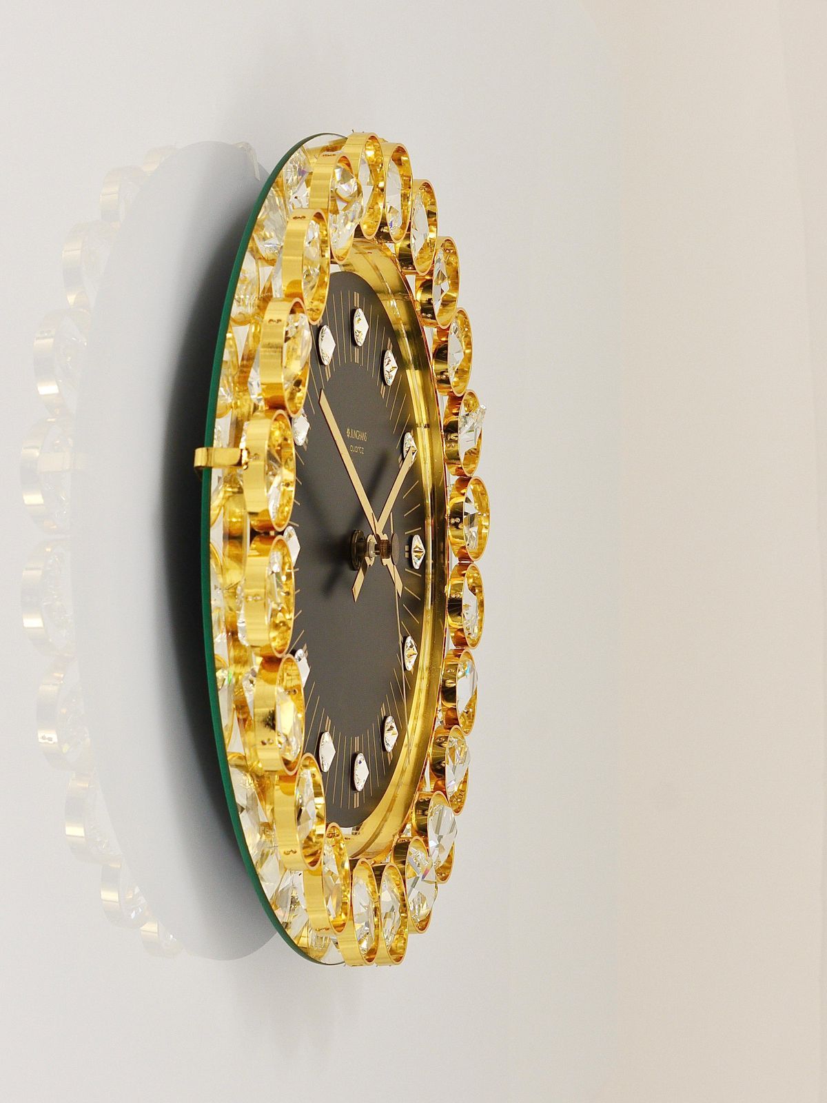 Golden Junghans Hollywood Regency Gilt And Crystals Wall Clock, Germany, 1970s photo buy