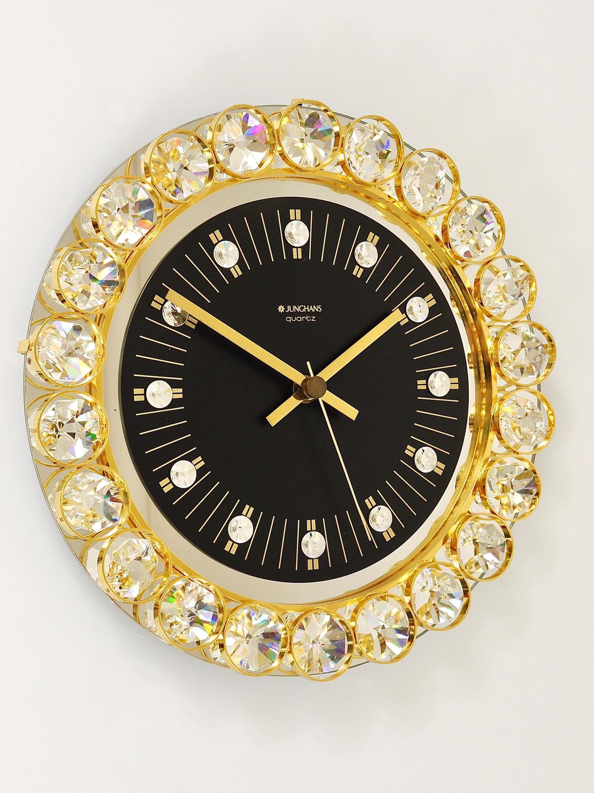 1070.0 Golden Junghans Hollywood Regency Gilt And Crystals Wall Clock, Germany, 1970s photo
