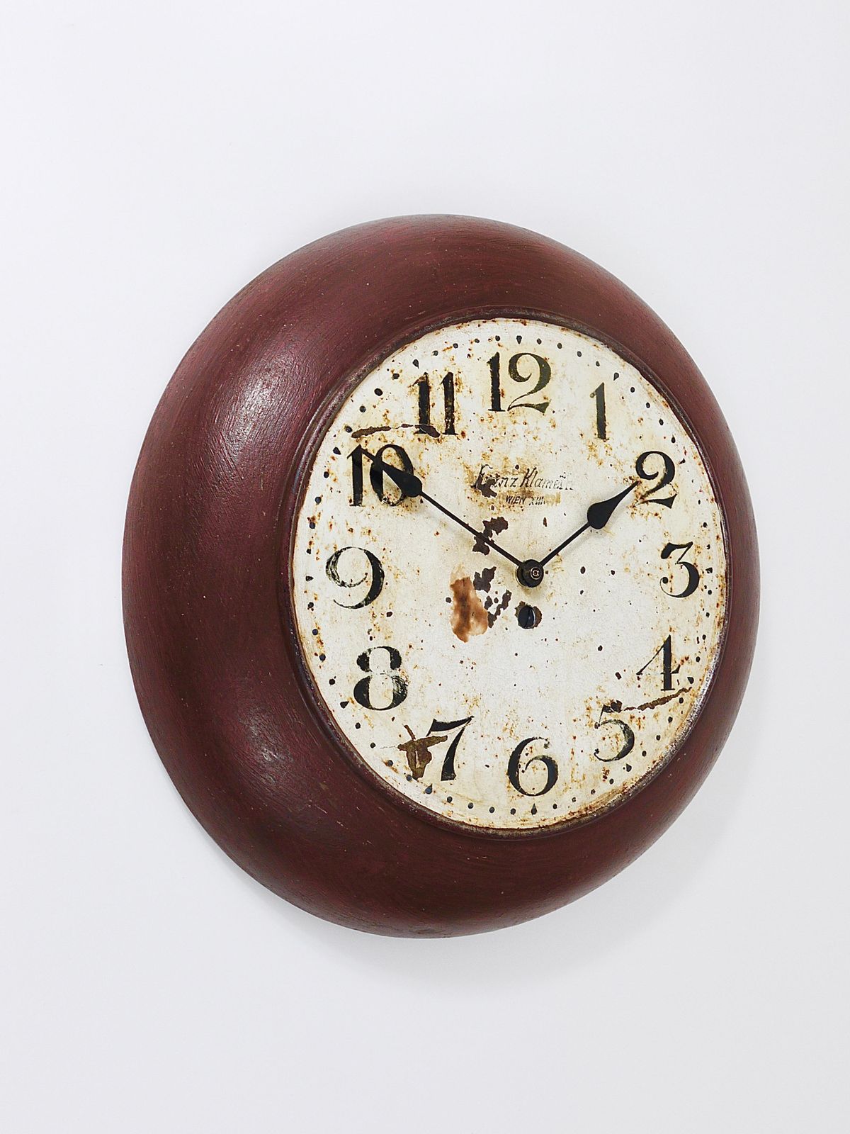 404.0 Antique 1920s Public Iron Wall Clock With Hand Painted Dial, Industrial Style photo