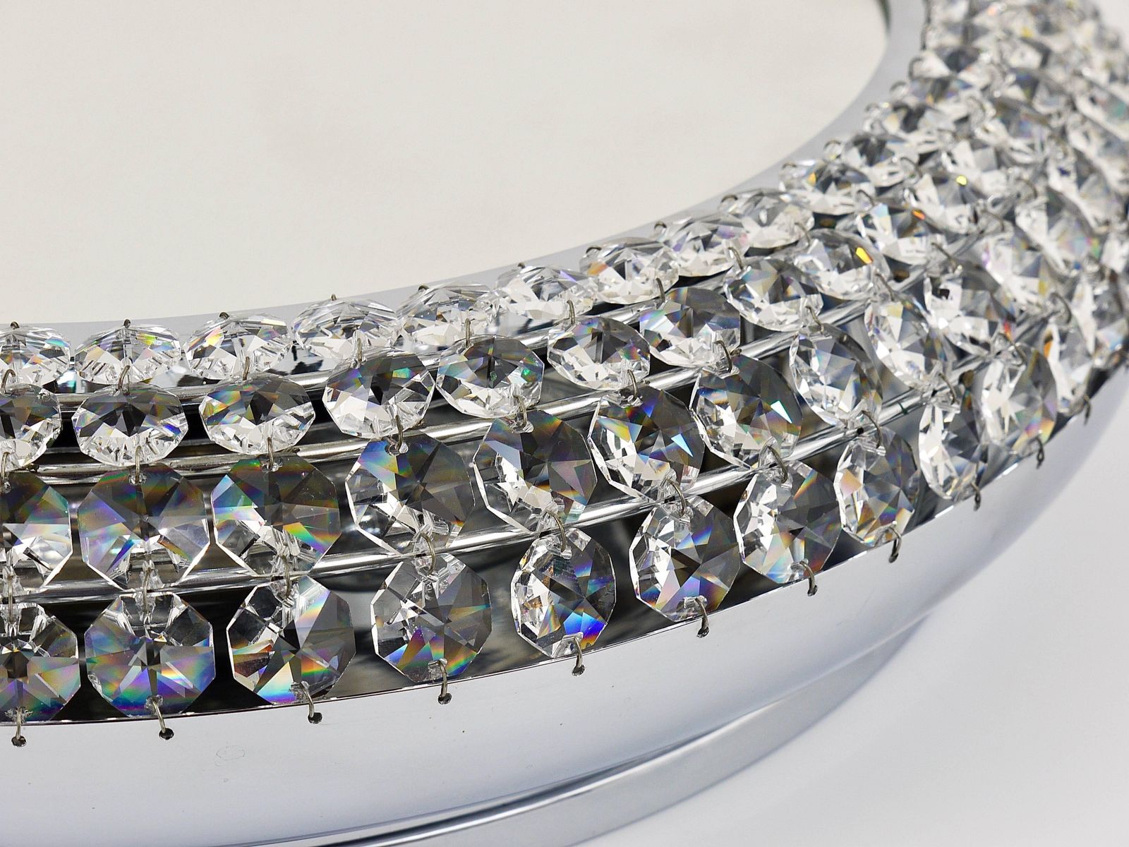 Round Bakalowits Style Faceted Crystal & Chrome Backlit Wall Mirror, 1960s photo 2387.0