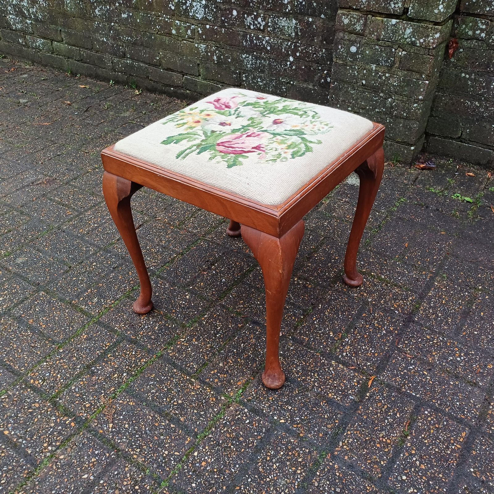 Vintage Cabriole Leg Stool With Original Still Life Tapestry, 1920s 1940s, Elegant And Timeless Design photo furniture