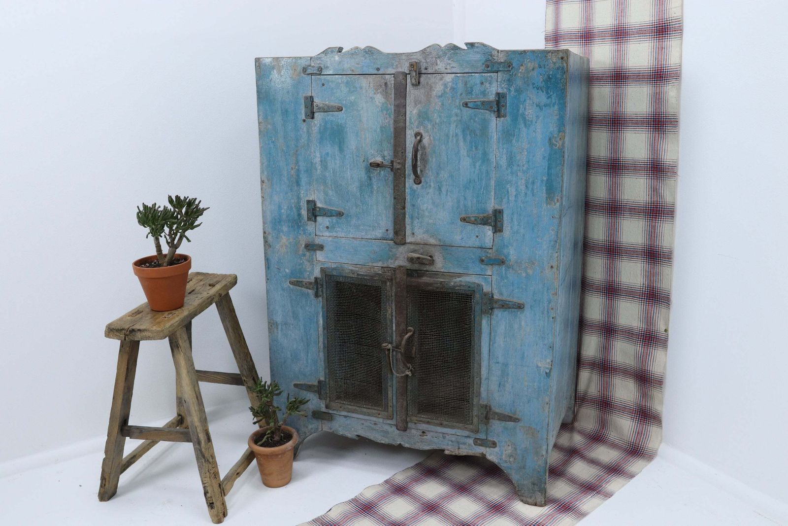 Early 19th Century Original Hand Painted Blue Indian Cabinet