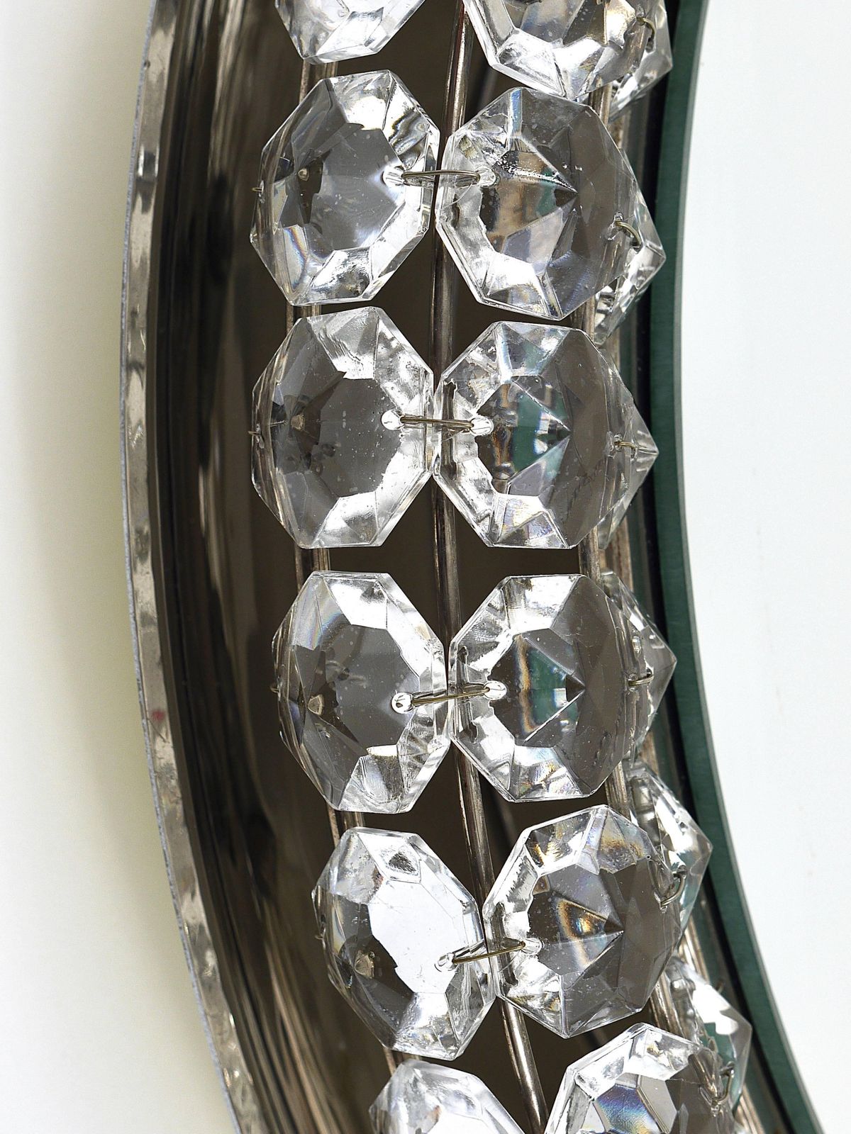 Bakalowits Vienna Round Backlit Wall Mirror With Huge Crystals, Austria, 1950s photo for sale