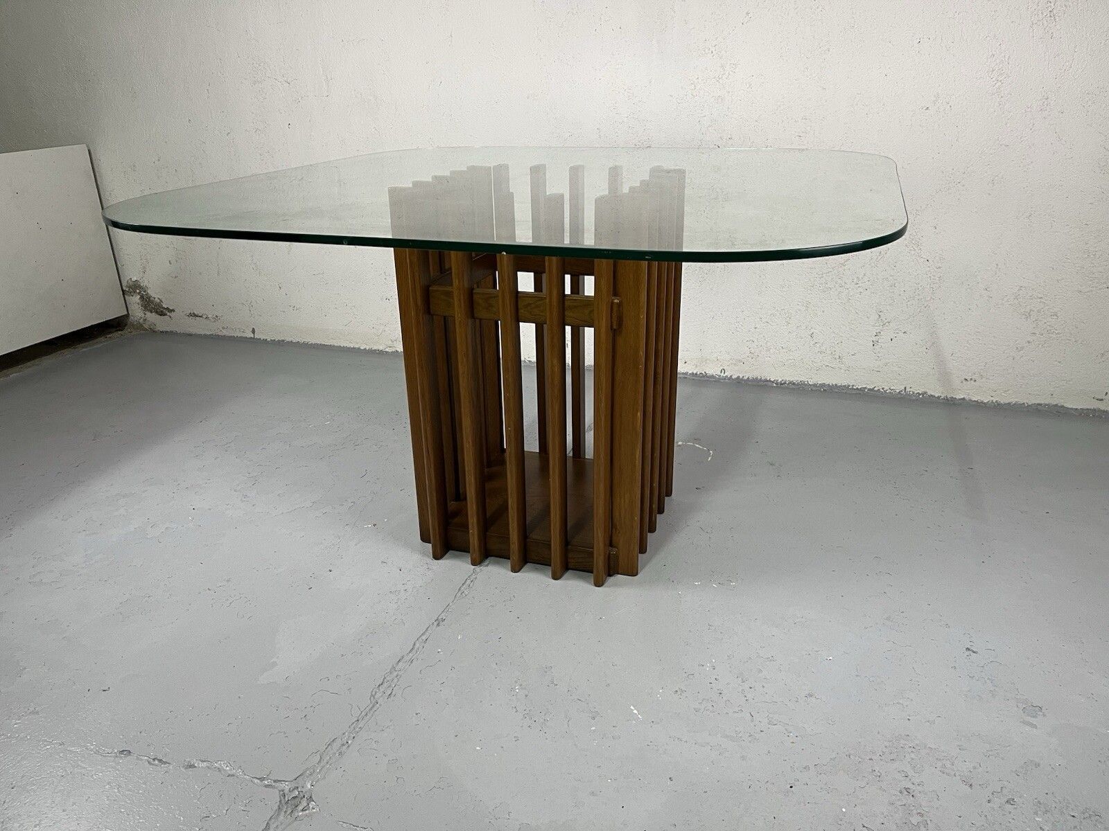 70’s Vintage Design Wood Glass Sculptural Table photo Furniture