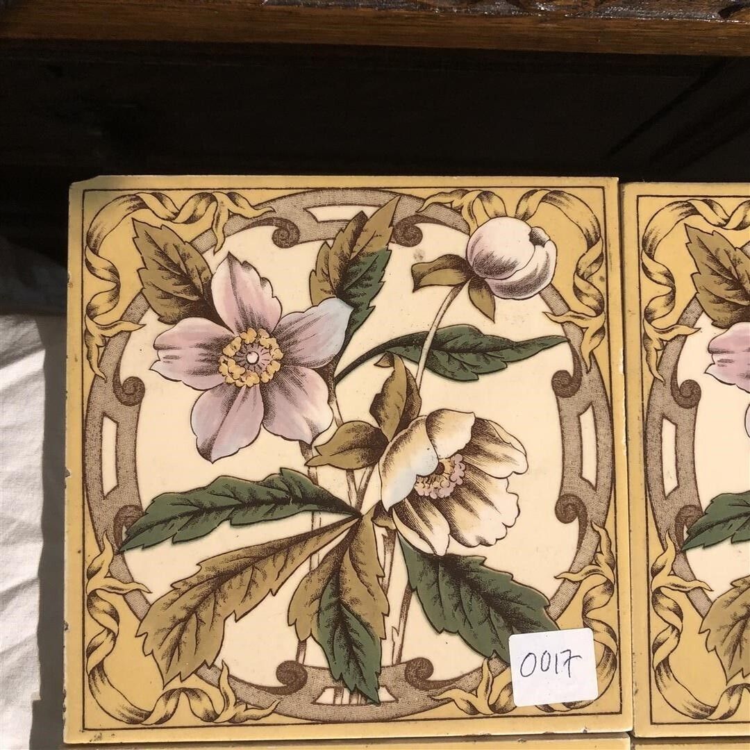 Set Of 15 Ceramic Fireplace Tiles With Anemone Flower Design Ex Display 0017