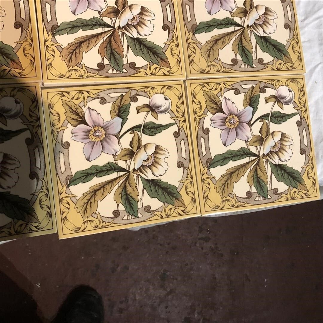 Set Of 15 Ceramic Fireplace Tiles With Anemone Flower Design Ex Display 0017 photo vintage