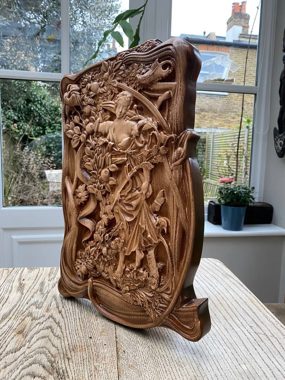 Carved Wooden Painting  “Artemis, Goddess Of The War” Size 450mm X 320mm Material   Alder photo for sale