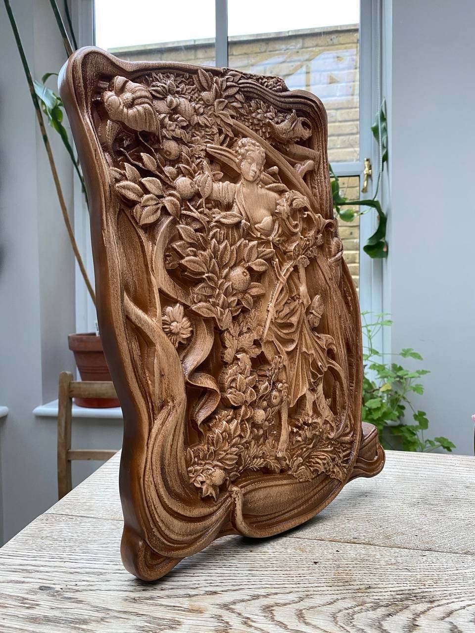 Carved Wooden Painting  “Artemis, Goddess Of The War” Size 450mm X 320mm Material   Alder photo Art