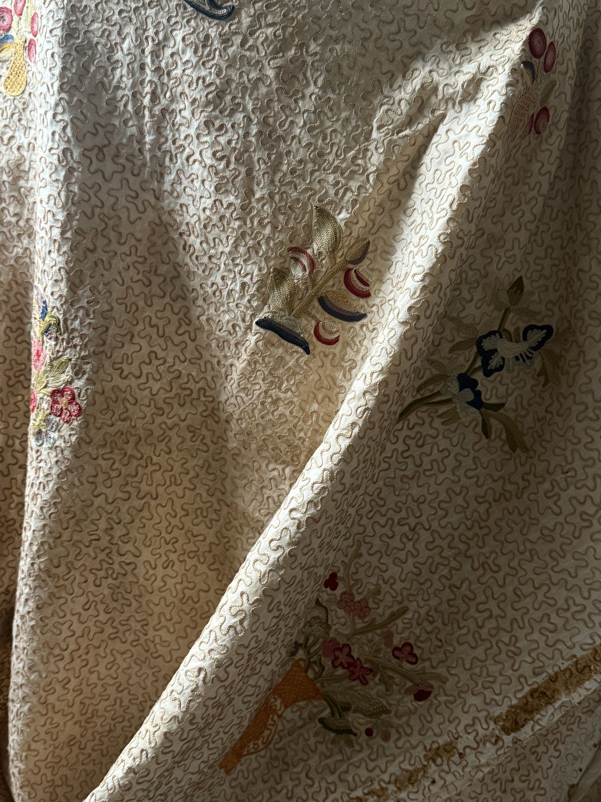 A Queen Anne Style Embroidered Silkwork And Linen Floral Panel Late 19th Century photo furniture