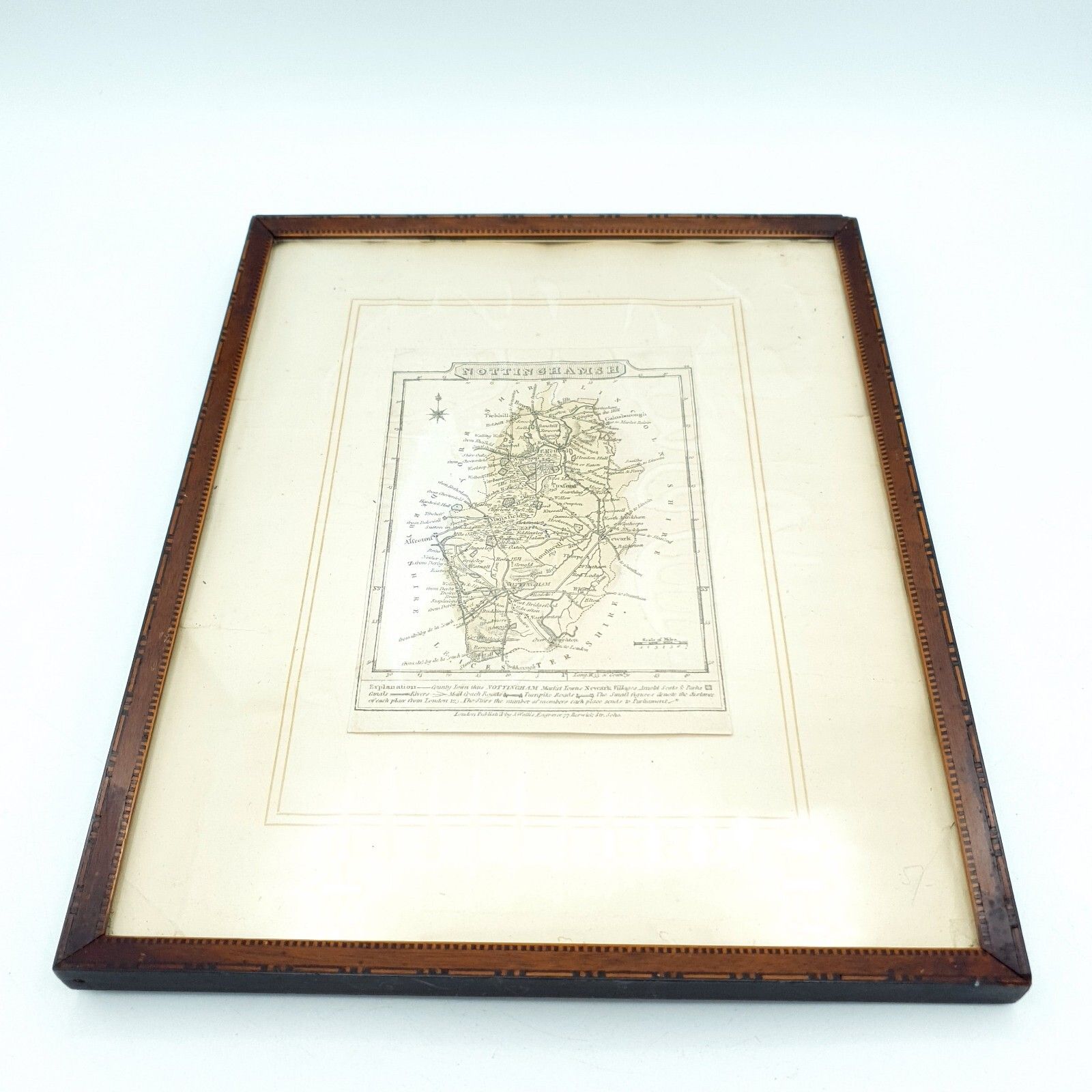 photo for sale Antique Map John Wallace Cartography 1800s Nottinghamsh Atlas Marquetry Frame