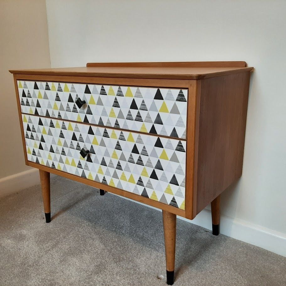 Mid Century Chest Of Drawers With Tapered Legs And Added Geometric Design. photo 135.0