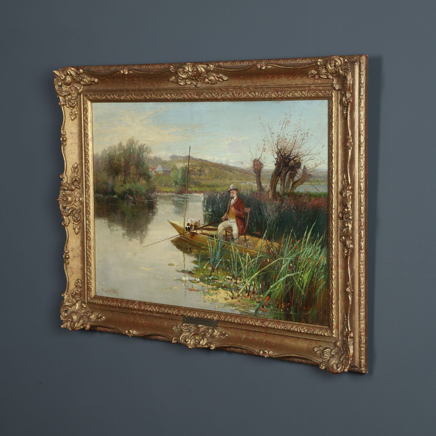 Nglish Victorian Angler’s Assistant Fishing Landscape Oil Painting Picture By Paul H Ellis (Circa 1890) photo Art