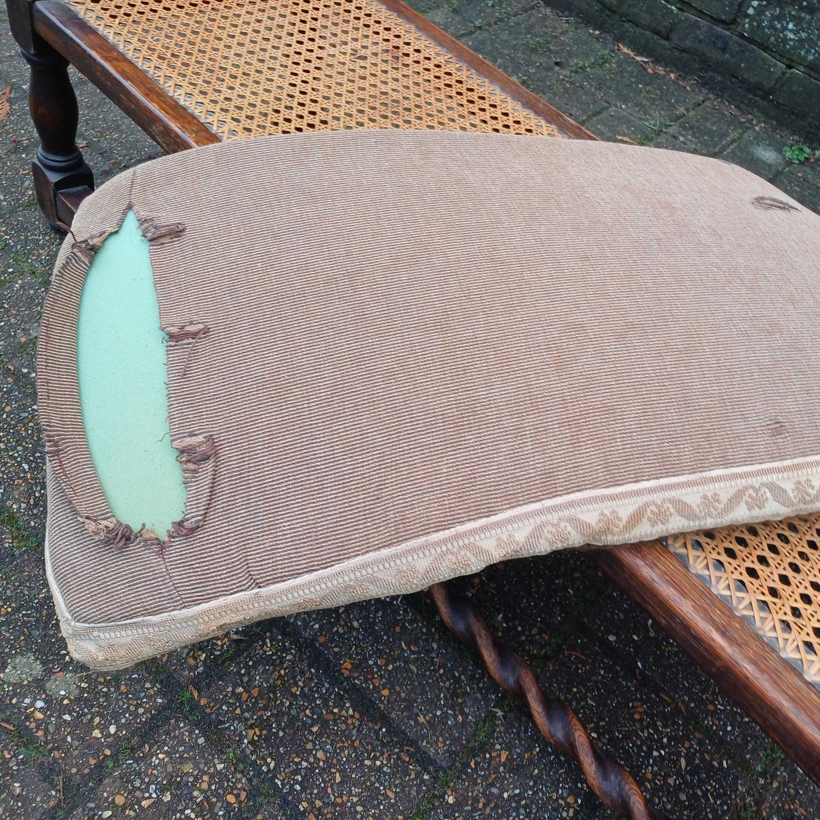 Early 20th Century Oak Stool With Turned Legs Bold Still Life Tapestry Cushion & Cane Seat photo for sale