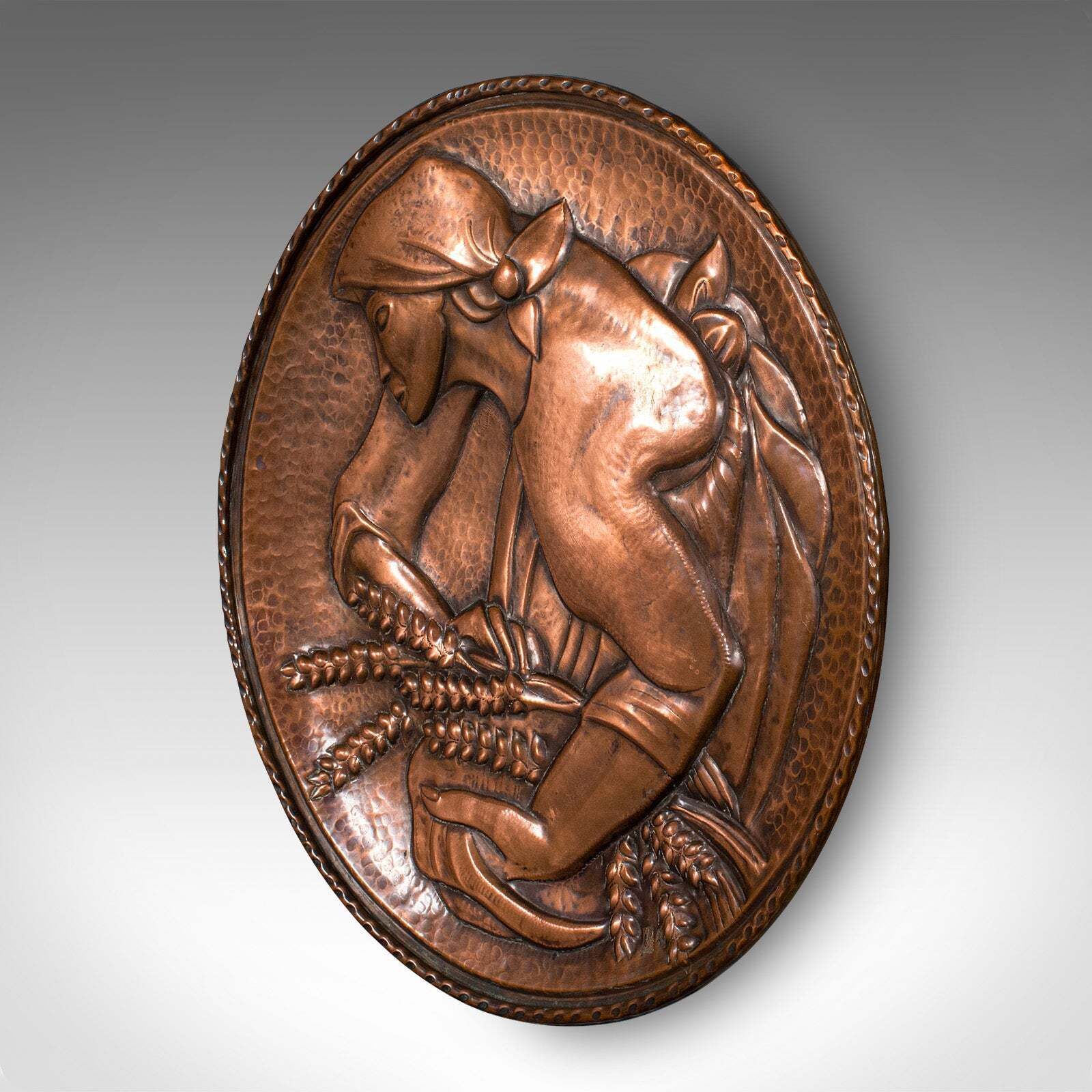 Large Vintage Relief Charger, Belgian, Hand Beaten Copper, Harvest Tray, C.1930 photo for sale