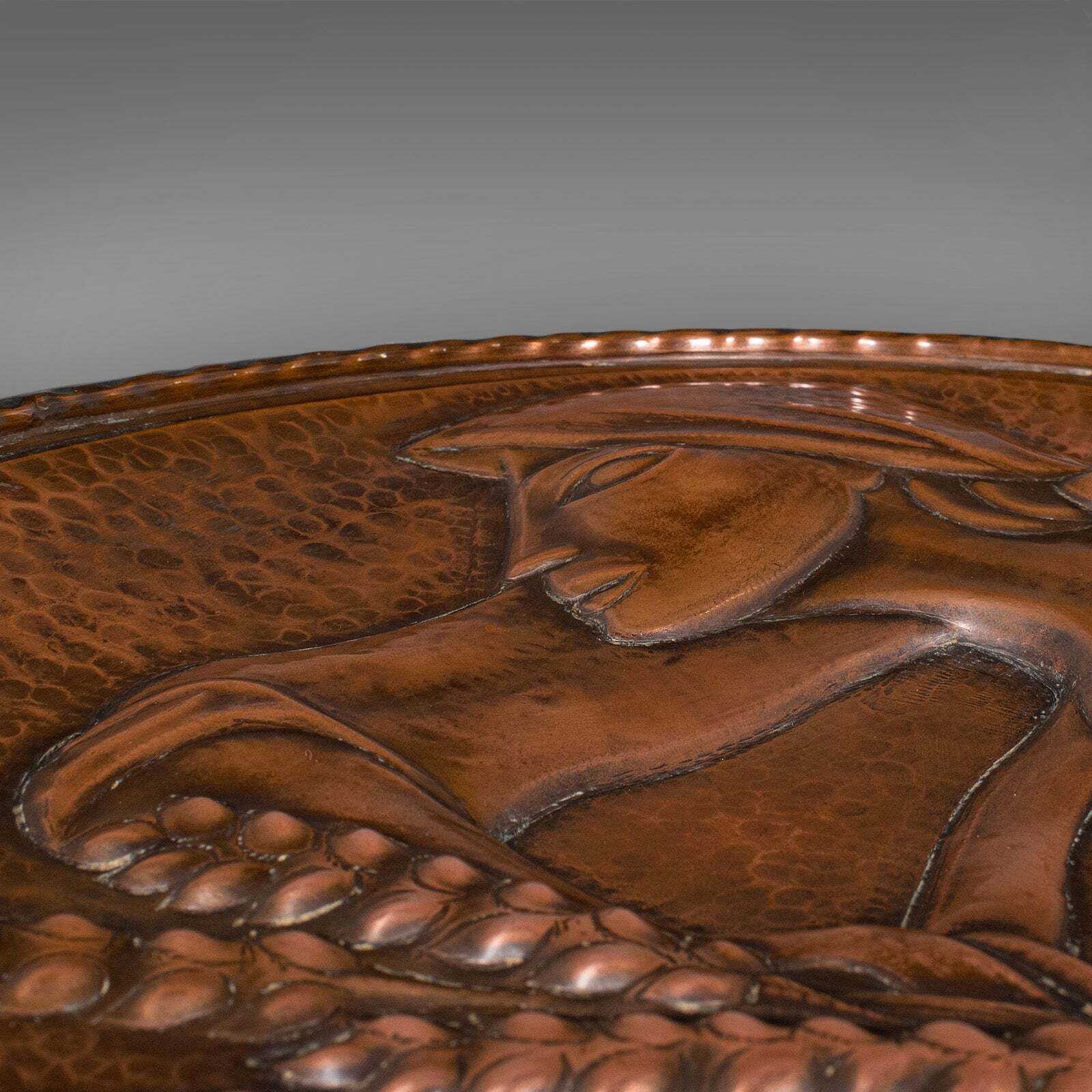 Large Vintage Relief Charger, Belgian, Hand Beaten Copper, Harvest Tray, C.1930 photo buy