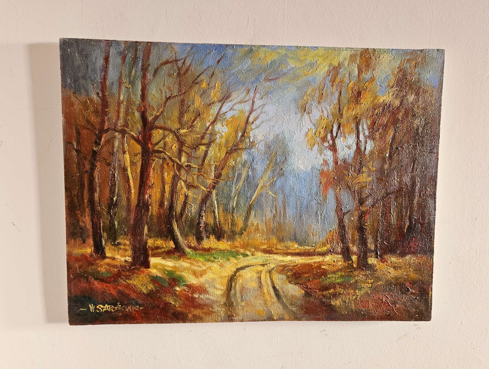 1982 Oil On Linen Entitled 'Path Through The Forest' By Polish Artist Starościak photo furniture