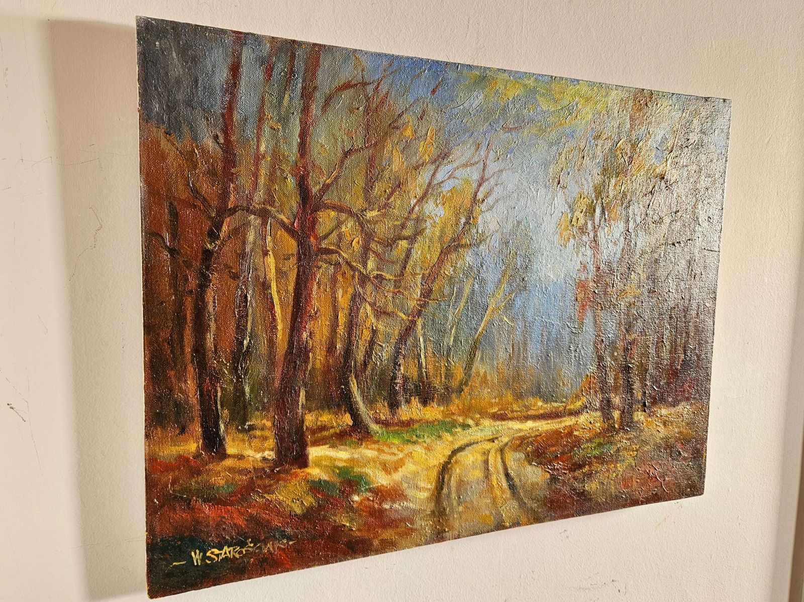 1982 Oil On Linen Entitled 'Path Through The Forest' By Polish Artist Starościak photo Art