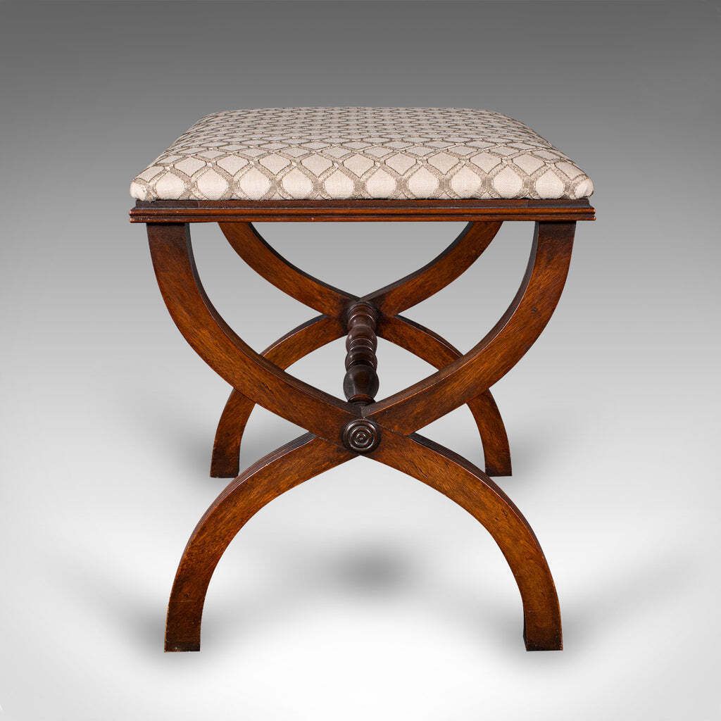 Vintage Regency Revival Footstool, English, Beech, Fireside, Bedroom Stool photo for sale