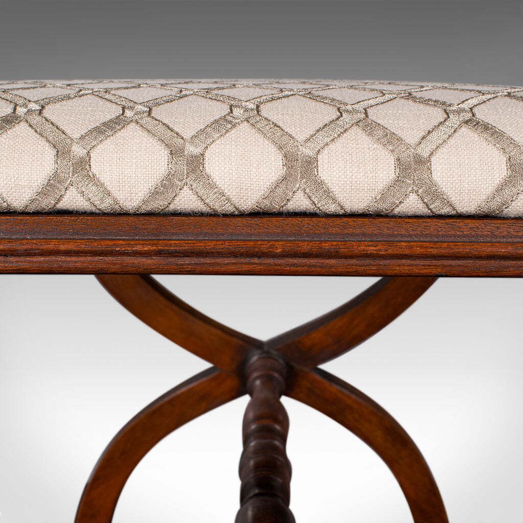 Vintage Regency Revival Footstool, English, Beech, Fireside, Bedroom Stool photo vintage