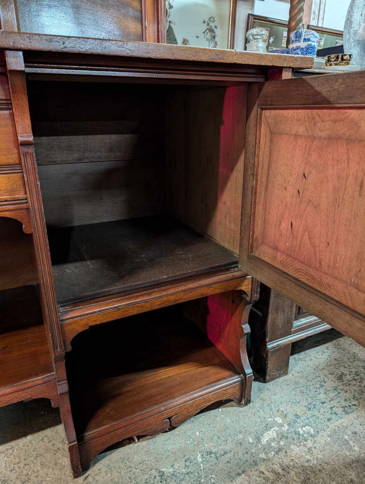 Large 20th Century Oak Sideboard With Cupboards, Drawer And Shelves photo Furniture