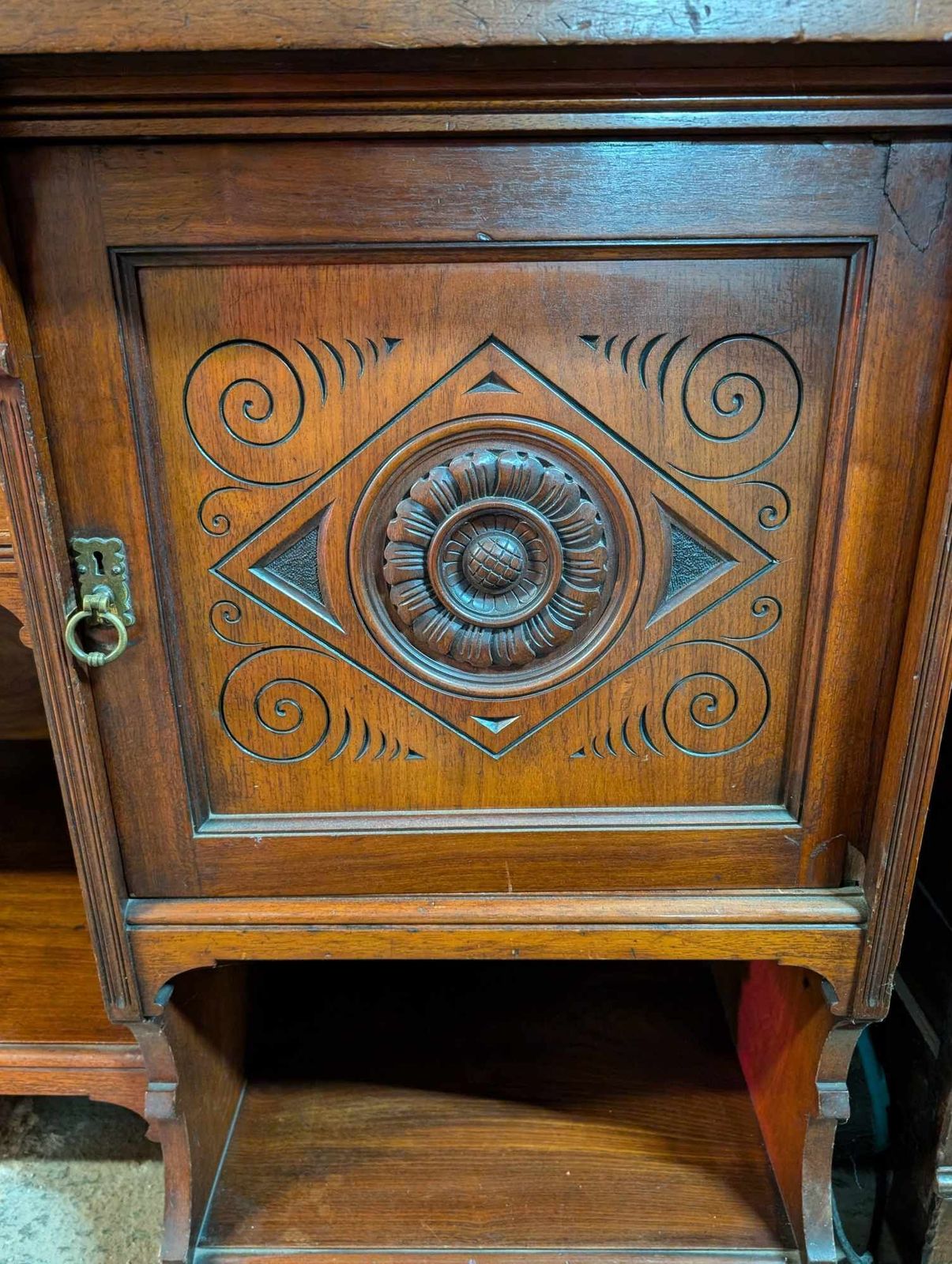 Large 20th Century Oak Sideboard With Cupboards, Drawer And Shelves photo 495.0