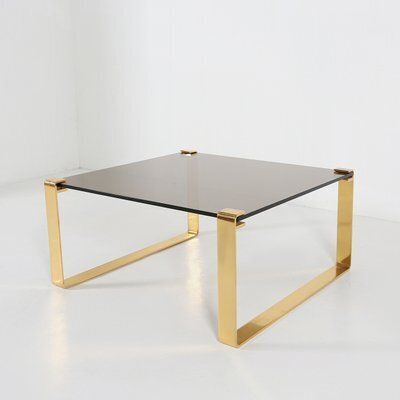 Mid Century Modern Coffee Table With Gold Plated Base And Glass Top, 1970s