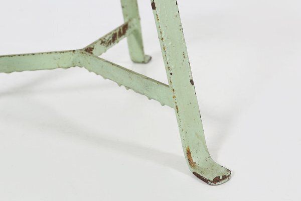 Industrial Green Painted Stool With Steel Base And Wooden Top, 1930s photo Furniture