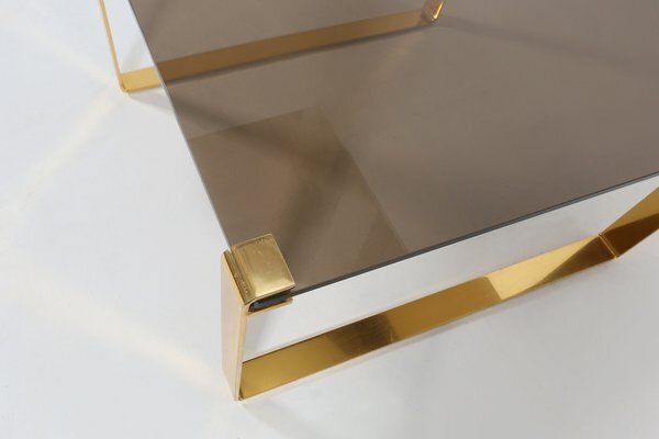 Mid Century Modern Coffee Table With Gold Plated Base And Glass Top, 1970s photo buy